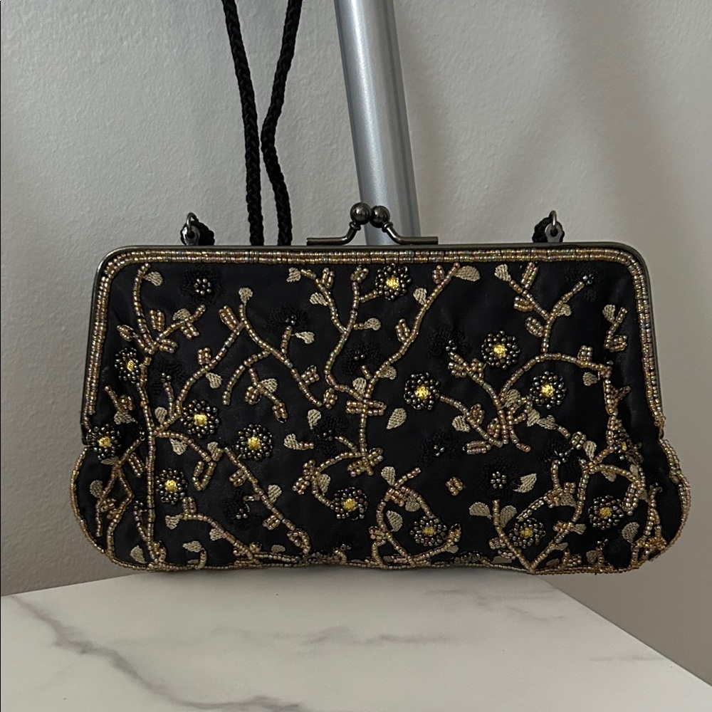 Lancome Black and Gold Floral Clutch